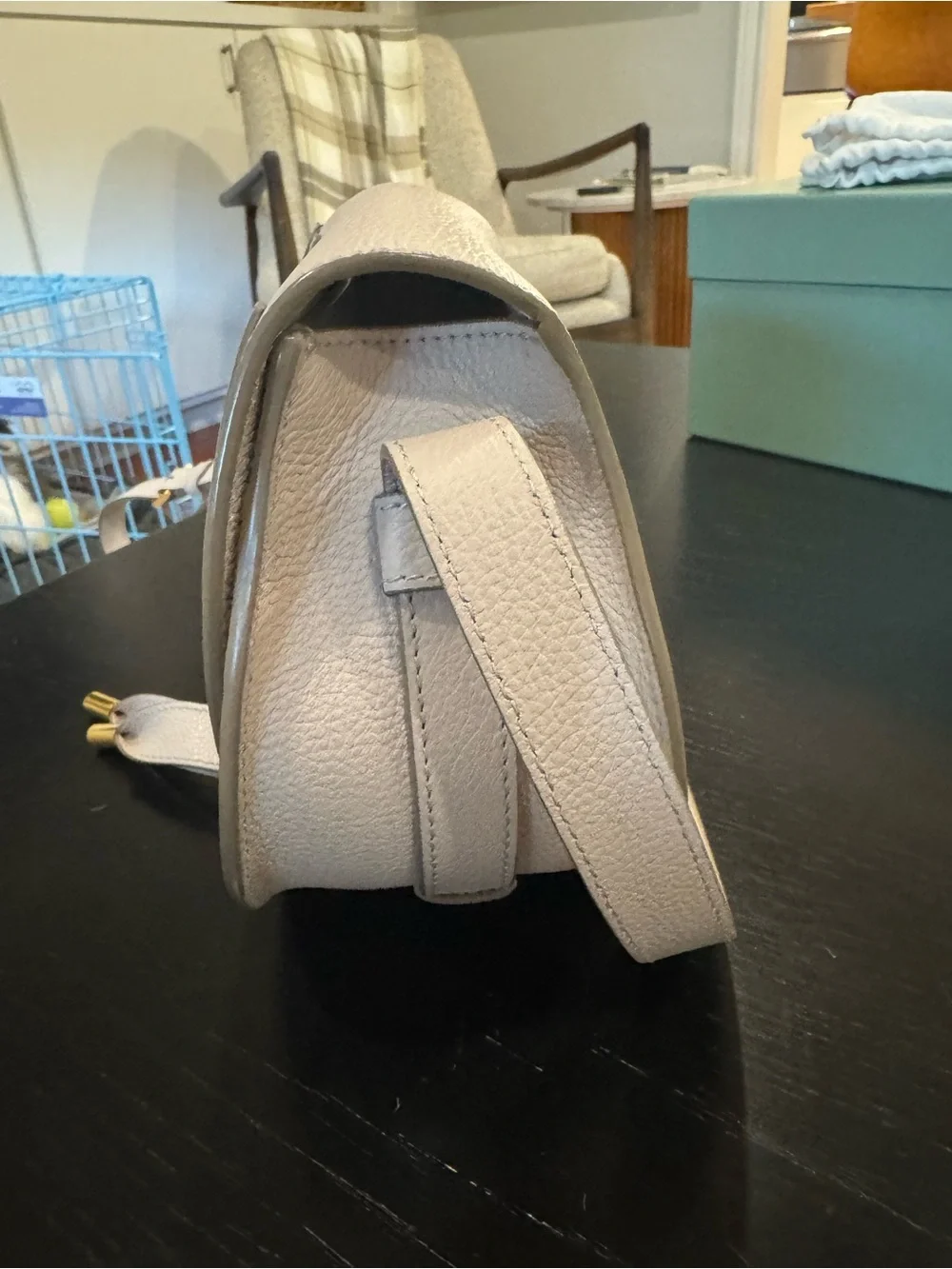 Chloe Cream Pebbled Leather Crossbody Saddle Bag - Size Small